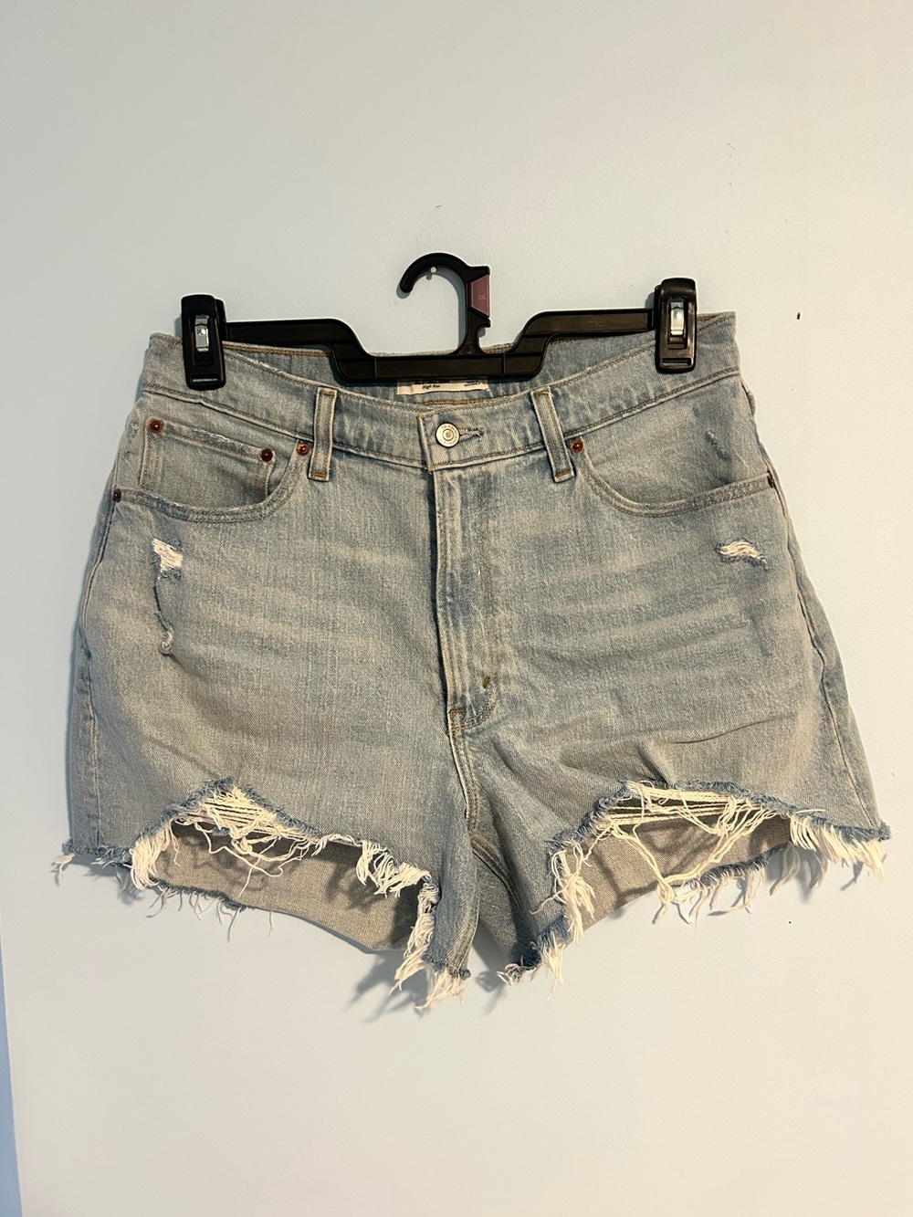 Abercrombie & Fitch Light Curve Love Distressed Denim Shorts